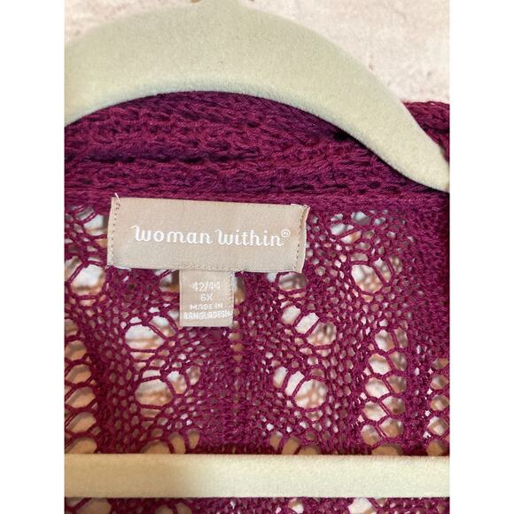 Woman Within Sweater Womens 6X Plum Crochet Long Line Open Front Cardigan Plus - Picture 12 of 12